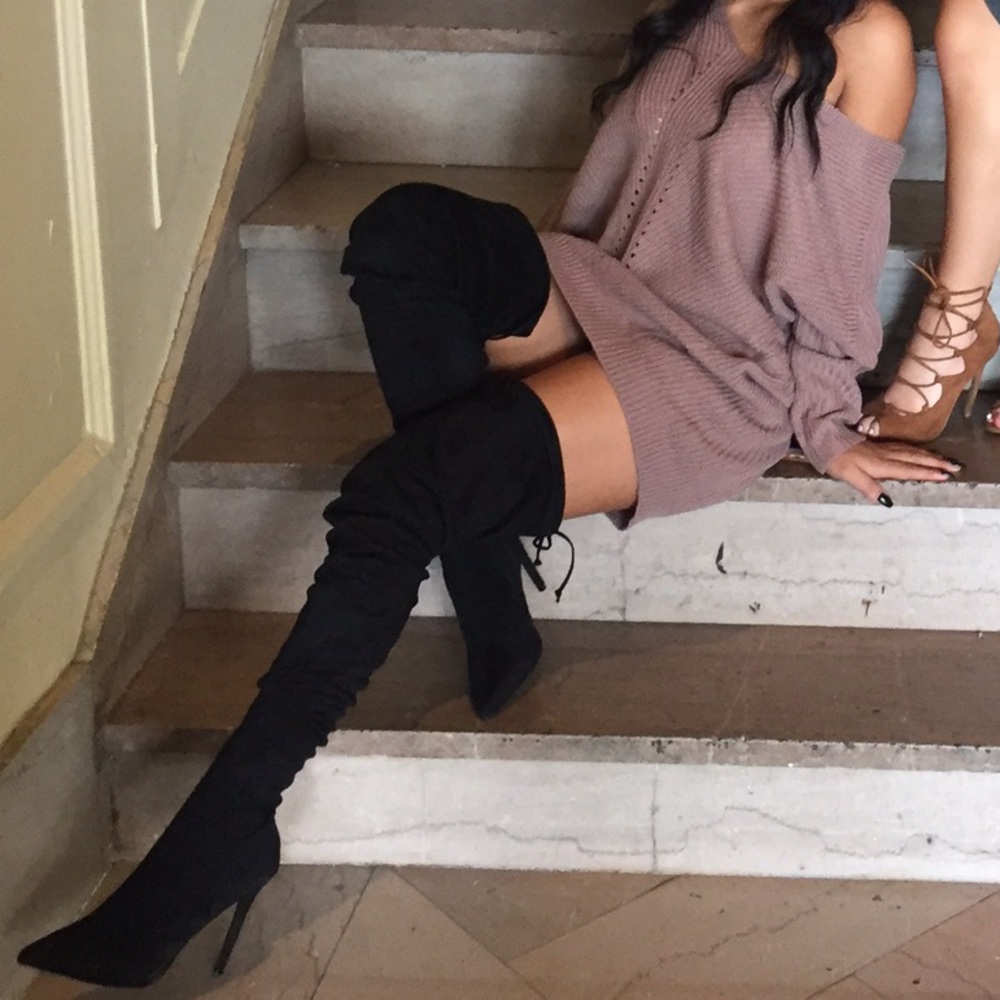 Black thigh high boots